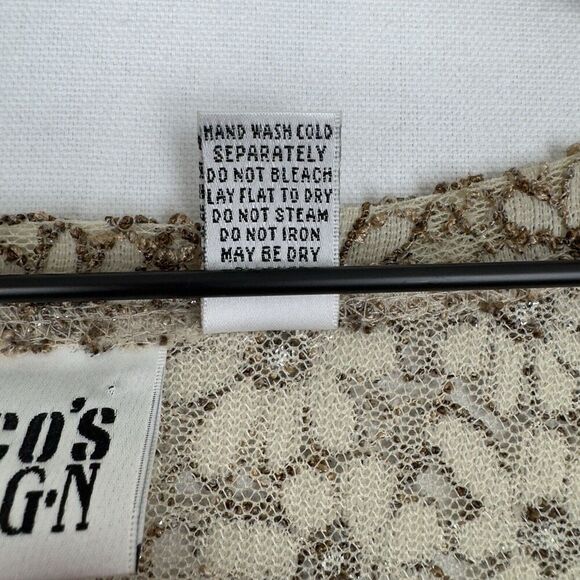 Vtg Chicos Design Top Womens 3 Beige Neutral Earth Tone Daisy Texture Artsy Boho - Picture 14 of 16